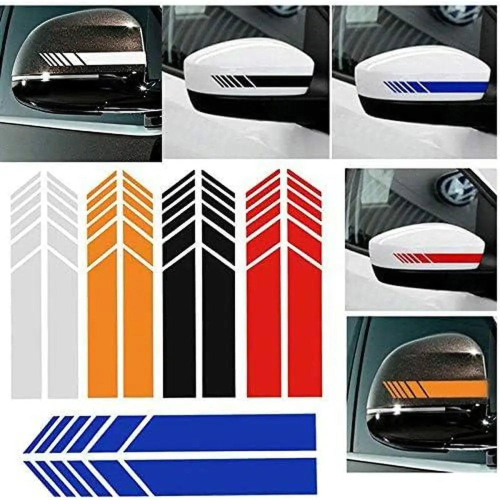 2pcs Car Racing Stripe Stickers Rearview Mirror Reflective Decals Decoration Fashion Car Styling Waterproof Sticker