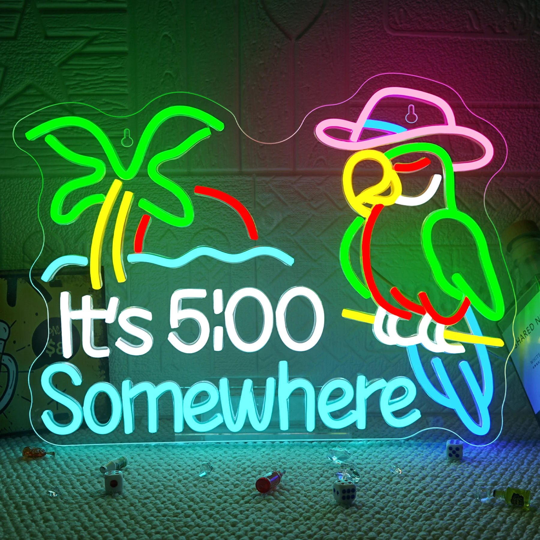 Si tratta de las 5 00 en punto, algunos dónde loro, letrero de neón, decoración de pared regulable para palmera, sol, LED, hombre, cueva, Bar, cerveza, garaje, carteles artísticos