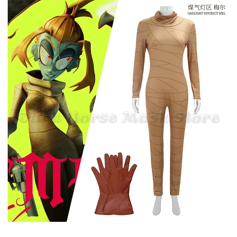 アニメガスライトディストリクトメルコスプレ衣装ガスライトディストリクトコスプレメルジャンプスーツ手袋ハロウィンパーティーロールプレイ制服
