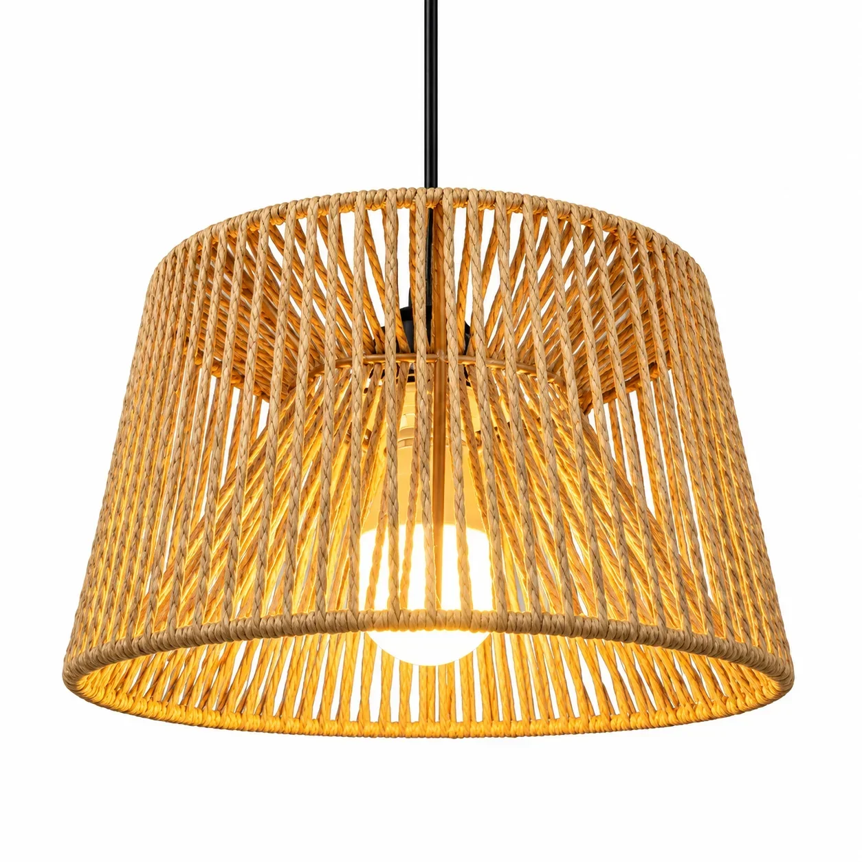 JOYINLED Handwoven Paper Rope Pendant Lamp, Trapezoid Hanging Light, E27 Adjustable Cord Lamp for Kitchen Dining Boho Home Decor