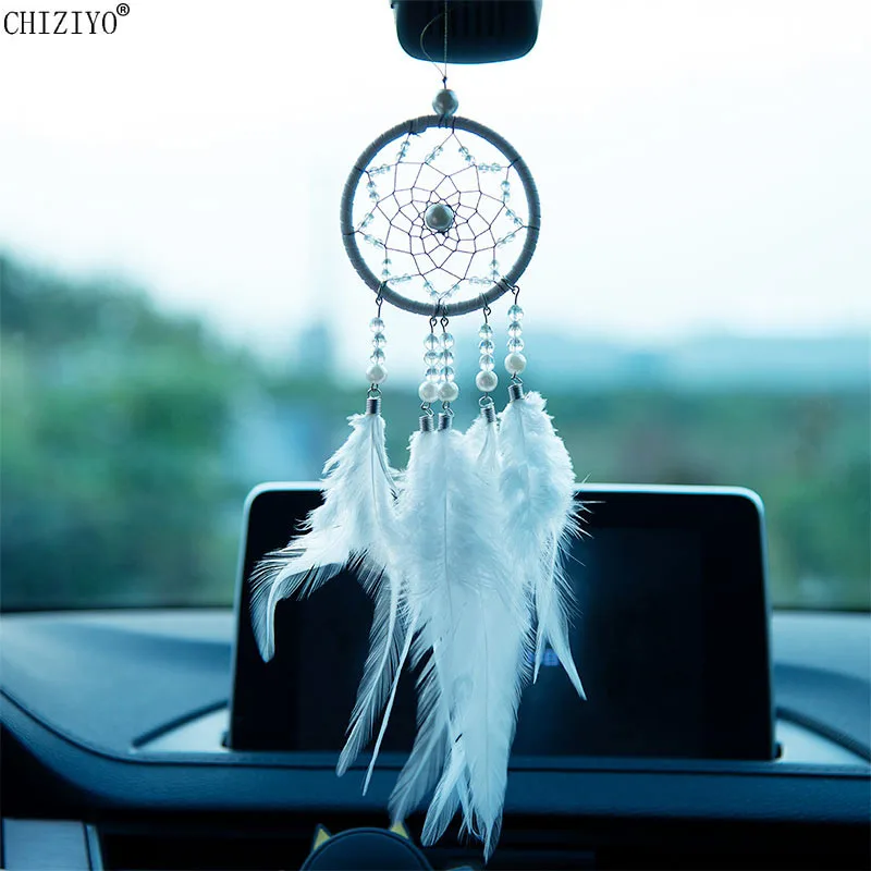 Dream Catcher Car Pendant Accessory Interior For Feather Mirror Hanging Pendant Home Decor Lucky Car Ornament Girls Men