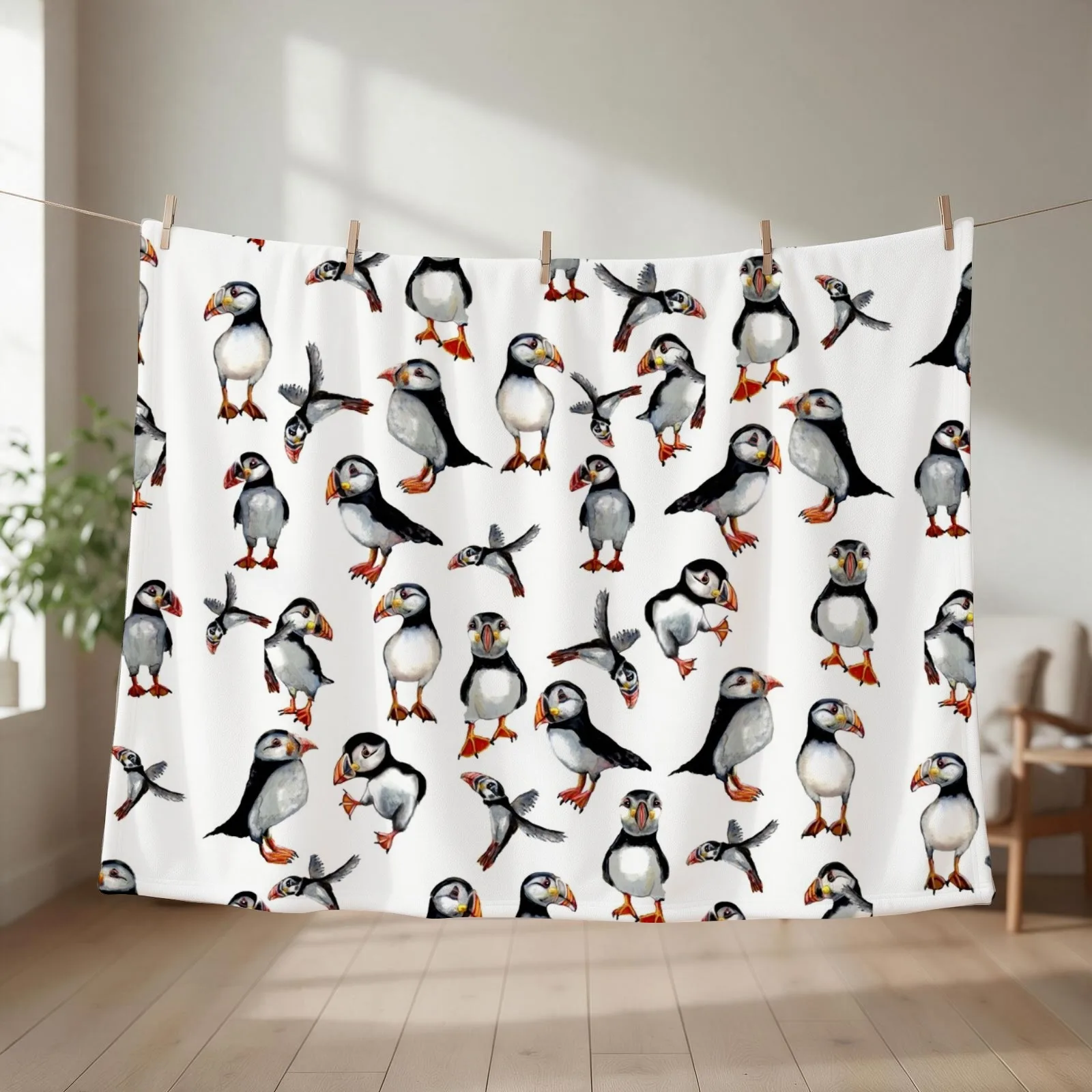 Puffins Pattern Throw Blanket Bed covers warm winter for winter Retros Blankets