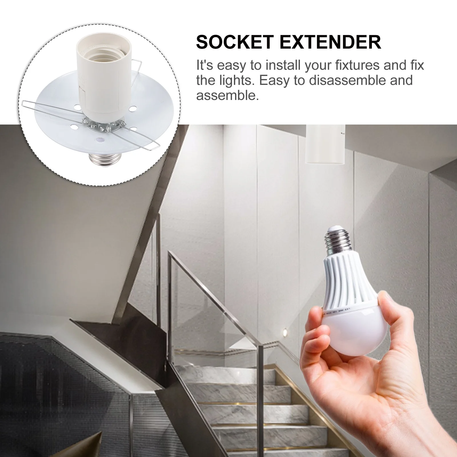 

E27 to E27 Light Socket Extender Screw Bulb Base Adapter Durable Compact Lamp Bulb Socket Converter for Home Office Workshop