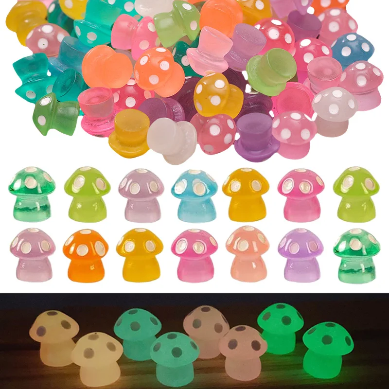 10/20/50pcs Mini Fluorescent Mushroom Resin Transparent Color Garden Balcony Sculpture Decoration Potted Miniature Landscape TMZ