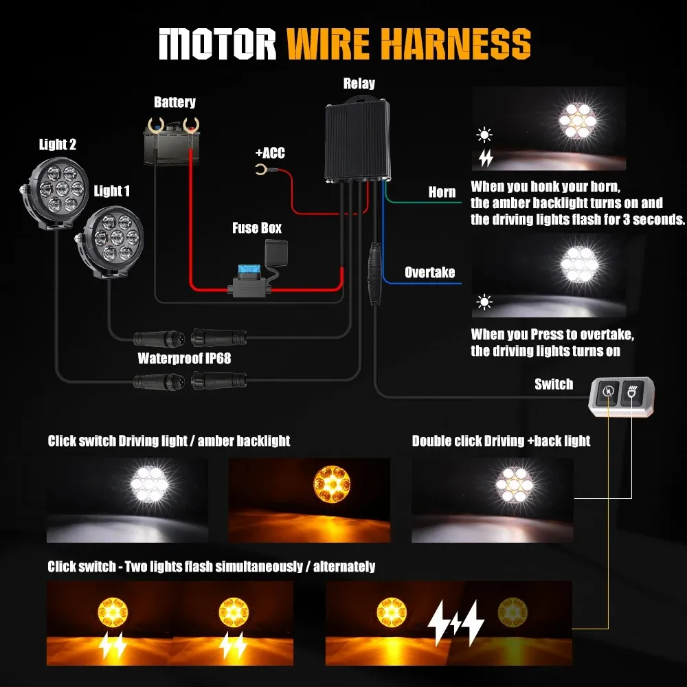 Universal Motorcycle Auxiliary Fog Lights High Low Beam Amber DRL Led Spot Lights For BMW R 1200 1250 GS LC Adventure 2014-2018