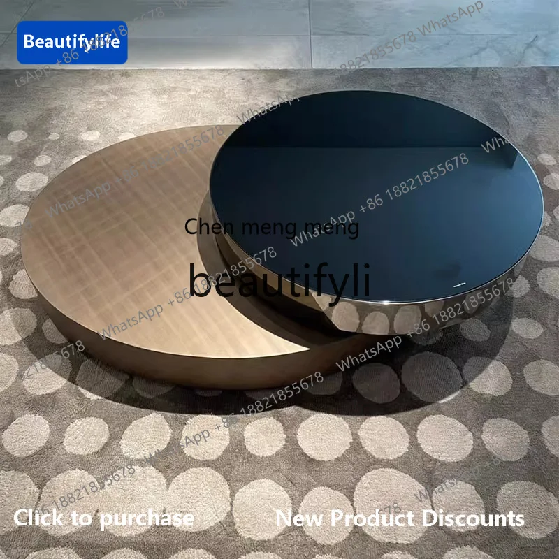 CQY Italian Style Light Luxury Rotating Coffee Table High-end Designer 360 Degree Stainless Steel Oval Combination