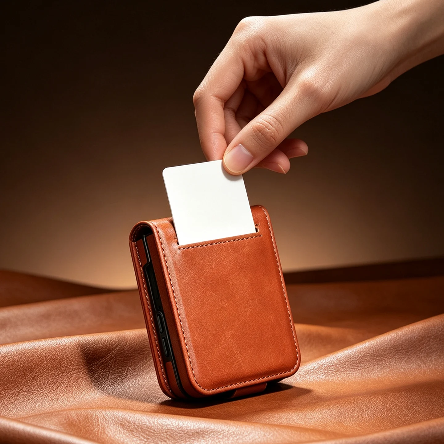 QIALINO 100% Premium Real Cowhide Case for Samsung Galaxy Z Flip 8 Natural Genuine Leather Wallet Cover Samsung Z Flip8 Case