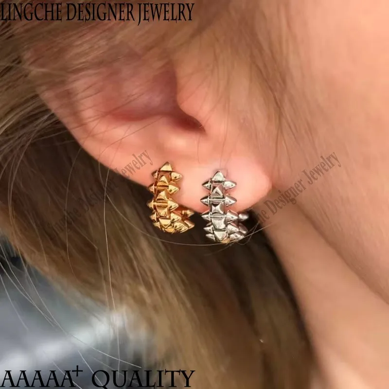 925 Silver Gold-Plated Women's Rotatable Rivet Earrings Boho Style Fashionable Classic Luxurious Exquisite Jewelry for Ladies