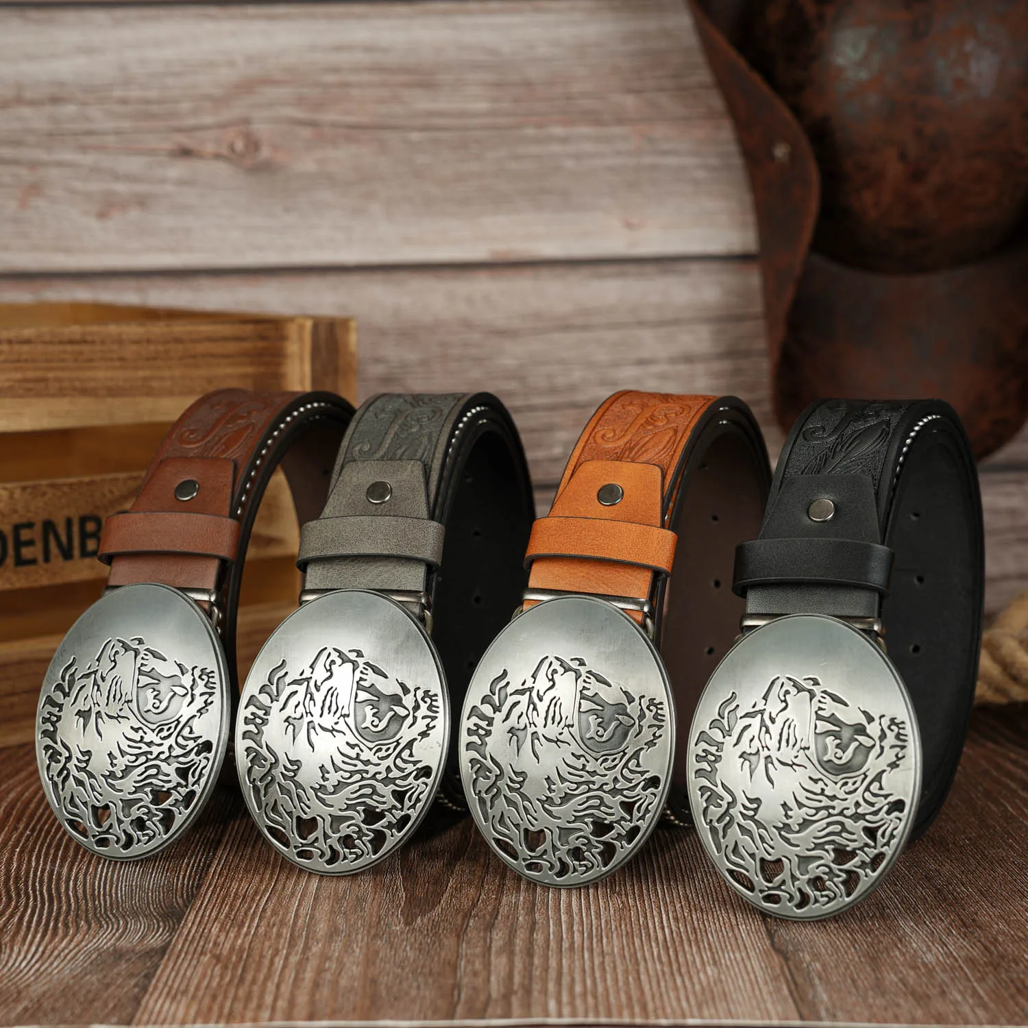 

Повседневный простой ремень с заклепками и тиснением из искусственной кожи с выдолбленной овальной пряжкой и тиснением тигра