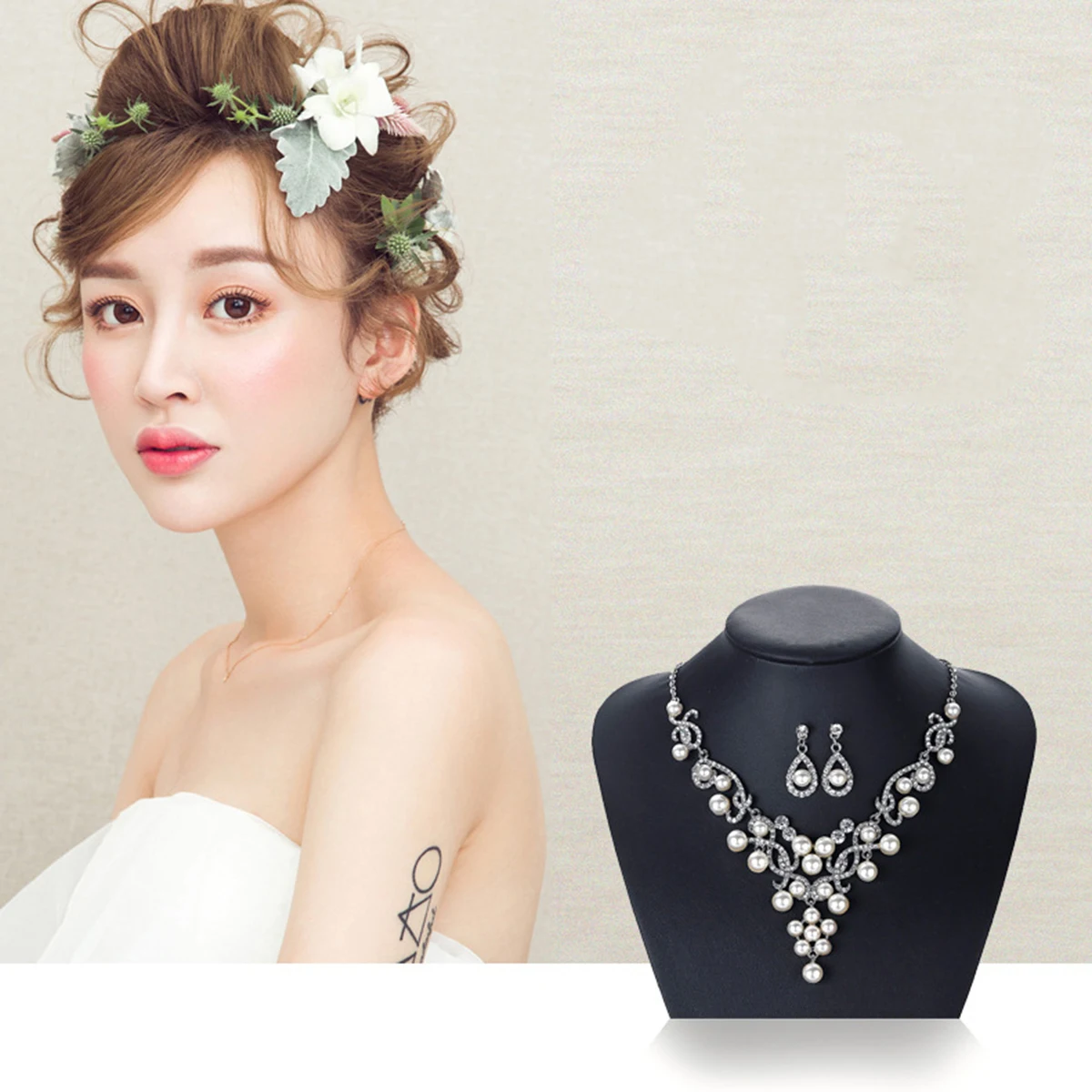 

1 set Pearl Necklace Jewelry Set For Women Wedding Necklace Earring Alloy Stylish Accessory Brides Gift Ear Dangle