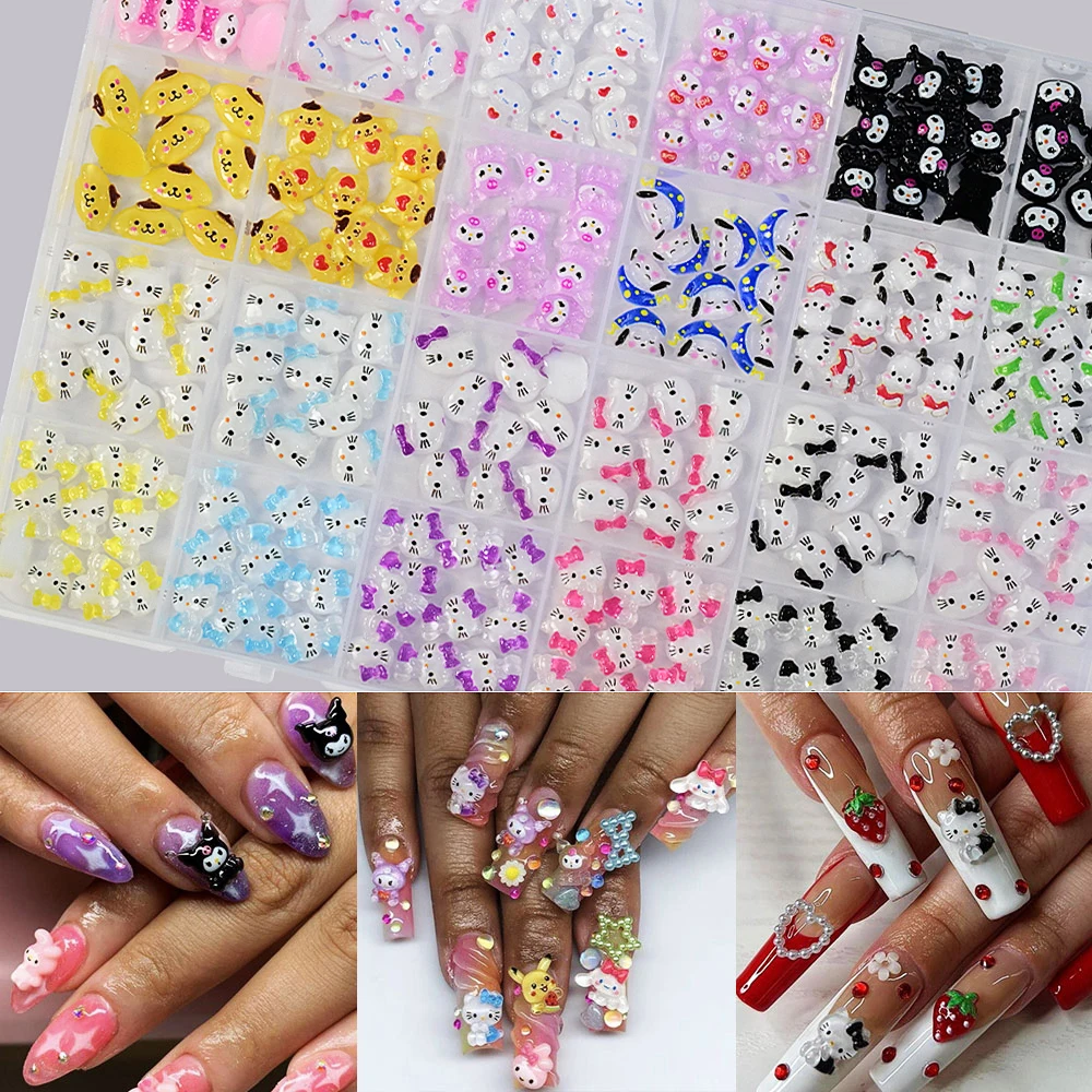 240pcs mini sanrio nail charms 3D hello kitty, kuromi, melody, pochacco Cartoon y2k Nail Art Accessories popular crafts DIY Deco