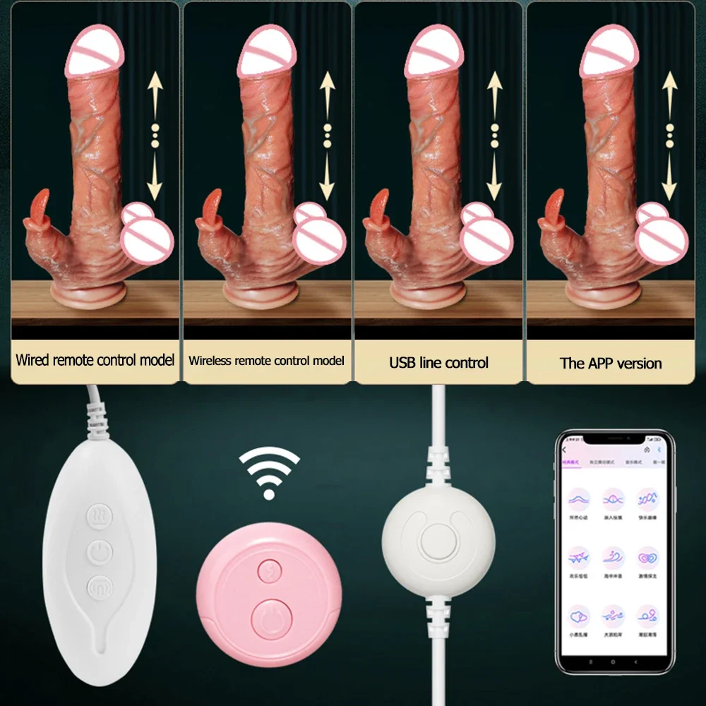 Consolador realista telescópico para mujer, vibrador, Juguetes sexuales, pene grande, calefacción, ventosa, masturbador femenino para adultos, aplicación de Control remoto