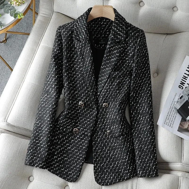 Autumn Winter Woolen Suit &Blazers Women's Fashion Small Fragrant Style Slim Short Coat Double breasted Female Elegant Jacket
