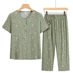 Grandma Pijamas Summer Pajamas Set Thin Short Sleeve Sleepwear Women 2 Piece Set Outfit Outside Wear Homewear Pyjama Femme