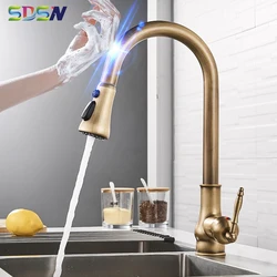 Vintage Touch Keuken Kraan Hot Cold Water Tap Massief Messing Touch Badkamer Mengkraan 3 Manieren Smart Sensor Trek keuken Tap