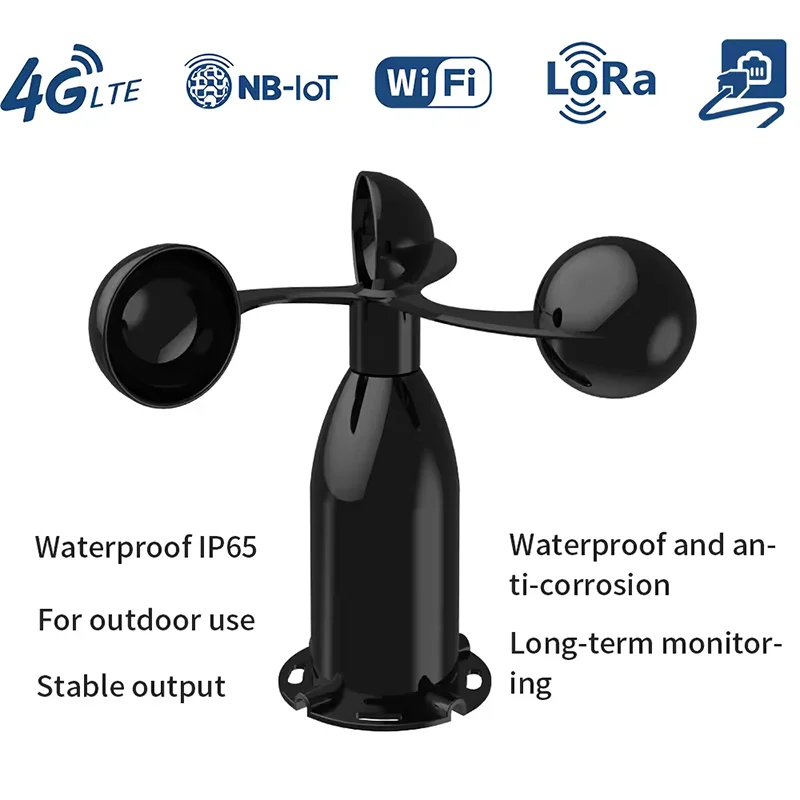 LORA LORAWAN WIFI 4G GPRS RS485 Output Wind Speed Meter Sensor Data Monitor With Alarm Device For Weather Station