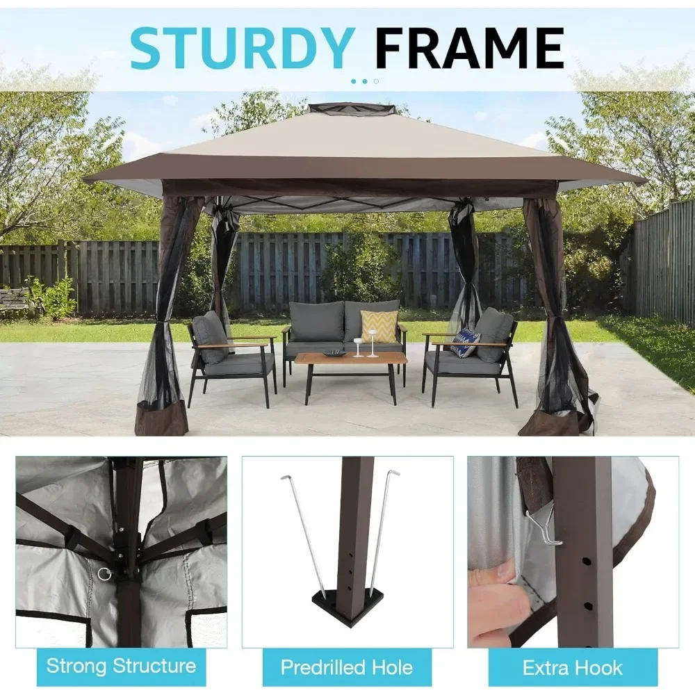 13’x13’ Pop Up Gazebo, Outdoor Canopy Tent Shade with Metal Frame Mosquito Netting