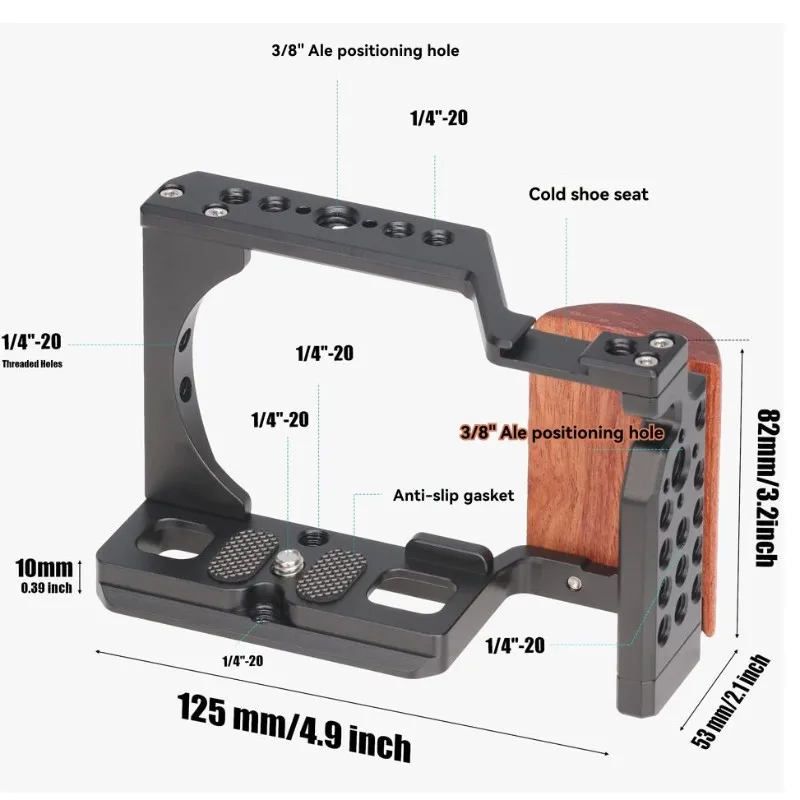 Efficient Jlwin Protective Wood Frame Cage Wooden Side Handle Top Hand Grip Quick Release Plate ZVE10 For Sony ZV-E10 DSLR Camer