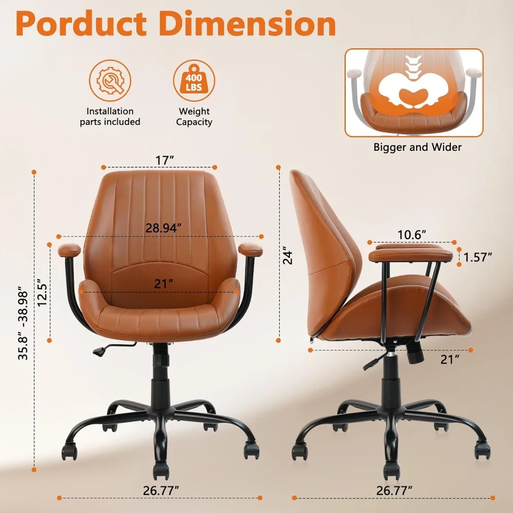كرسي مكتب منزلي من CLATINA، ارتفاع قابل للتعديل، كرسي حديث من جلد البولي يوريثان في منتصف القرن، دوار متوسط الظهر مريح للتنفيذ #2