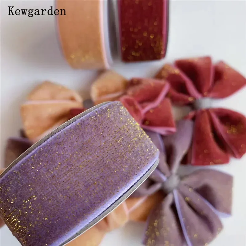 Kewgarden Golden Glitter Flocking Velvet Ribbon 1\