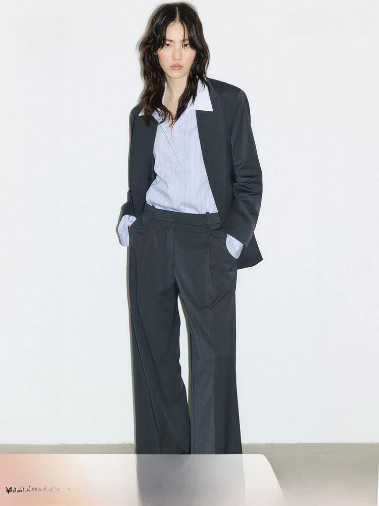 

Женские брюки H&M: весенняя коллекция, повседневные, из смесовой ткани (полиэстер, вискоза, шерсть, спандекс), комфортные, прямого кроя