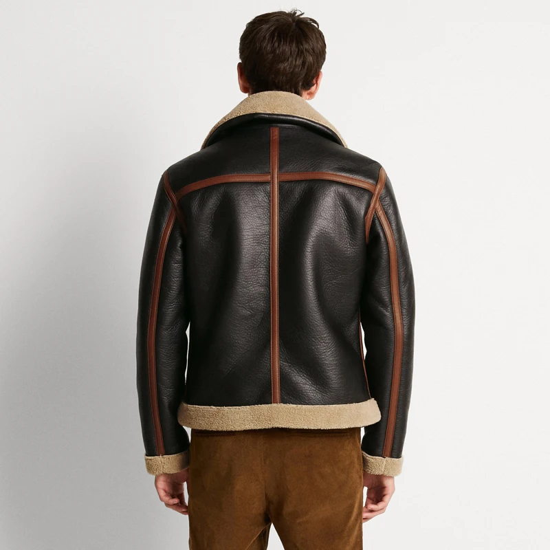 Leather and fur integrated B3 leather air force flight jacket British fashion sheepskin thickened warm winter jacket coat men