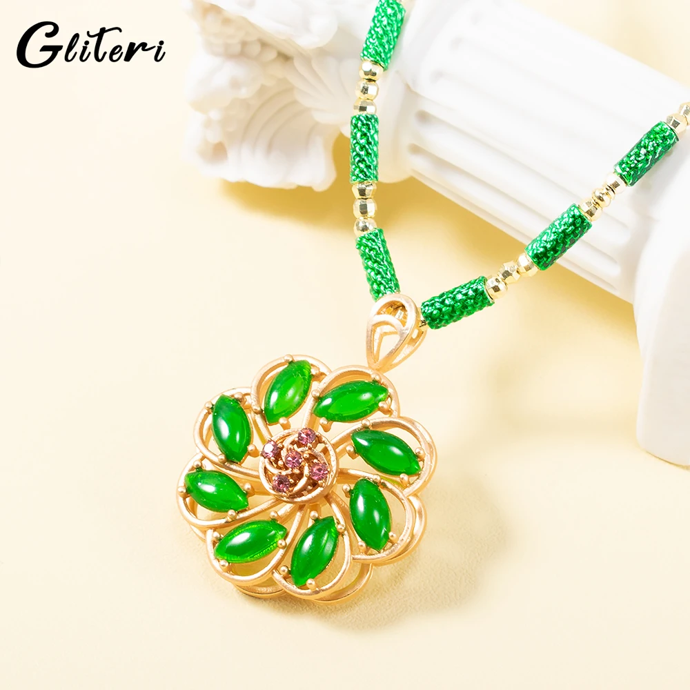 GEITERI 2023 New Vintage Flower Pendant Necklaces For Women Natural Agate Stones Jasper Rotating Windmill Choker Jewelry Gifts