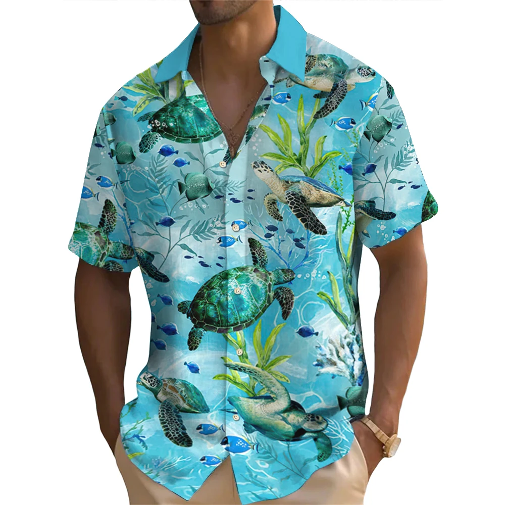 3d Sea Turtle Print Men's Shirts Retro Casual Hawaiian Shirts For Mens Short Sleeved Oversized Shirt Tops Fashion Male Clothing