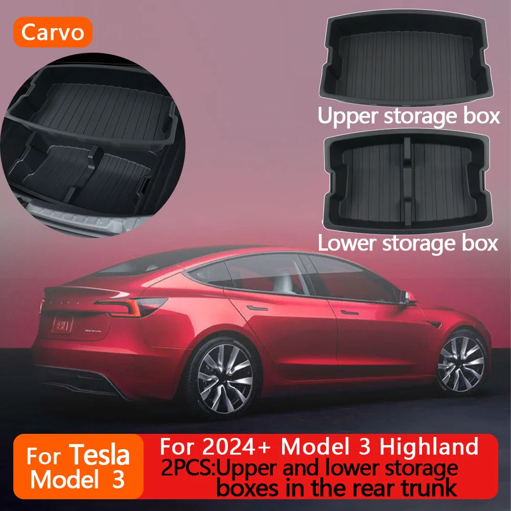 

For Tesla 2024+ Model 3 Highland Rear Dub-Trunk Double-deck Storage Box Dustproof & Waterproof Luggage Storage Tray Accessories
