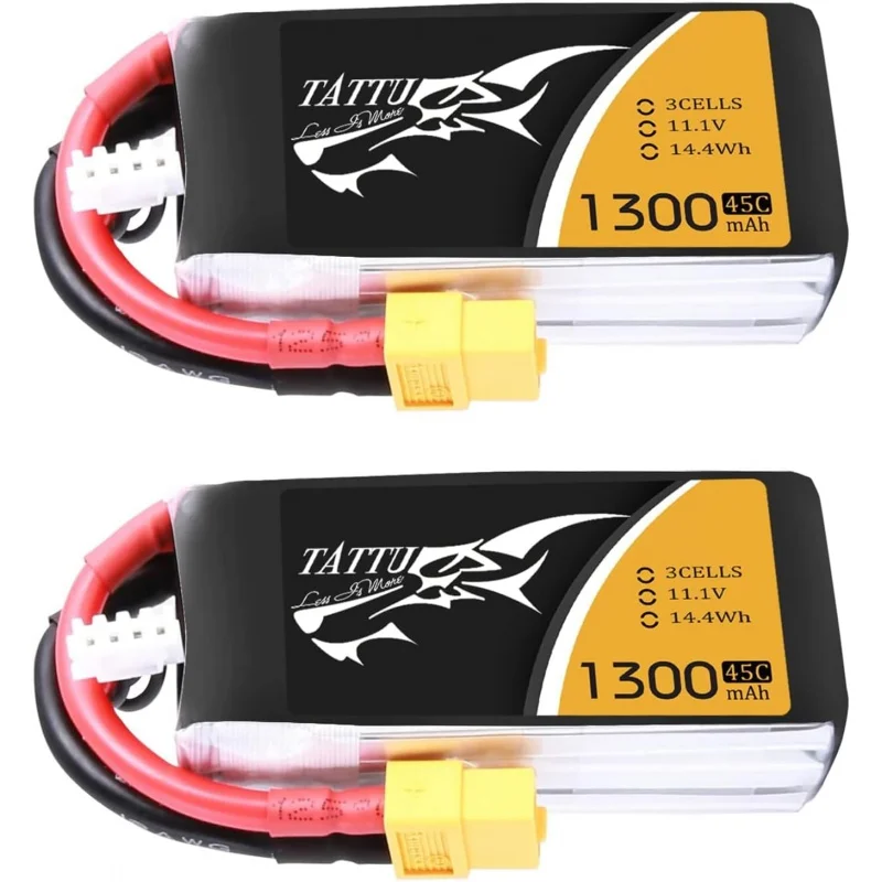 TATTU LiPo Battery Pack 1300mAh 45C 3S 11.1V with XT60 Plug(2 Pcs)