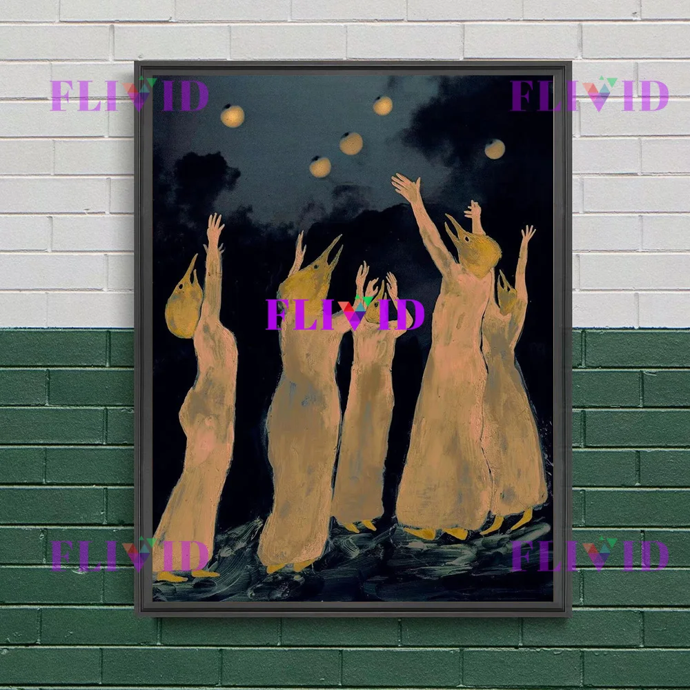 Bizarre,Mysterious And Spooky Wall Art Canvas Painting,Fantasy Creature Art Poster Dark Style Print For Halloween HomeDecor