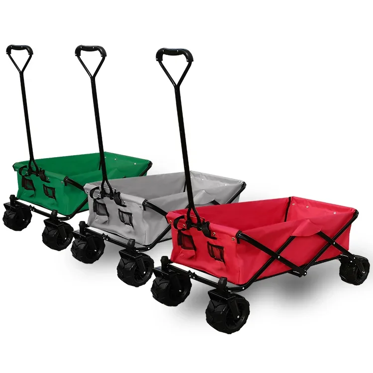 Folding Camping Cart Garden Wagon 4 Wheel Beach Cart Collapsible Folding Outdoor Utility Cart Wagon