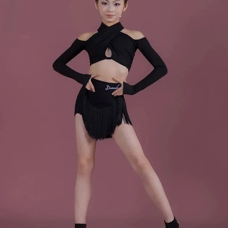 Vêtements de danse en ligne, costume de scène, jupe à franges, léopard, costume de concours de danse latine, vêtements de danse à pompon, tenue latine et américaine