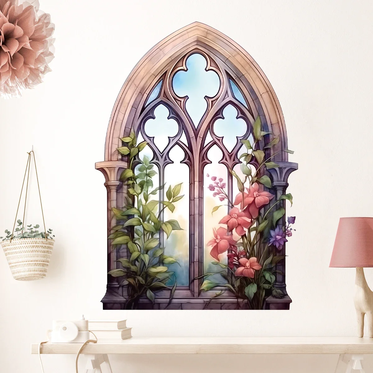 1Pc Cartoon Garden Gate Flowers Wall Stickers for Kids Baby Room Decoration Wall Decals Living Room Decor Bedroom 40x60cm