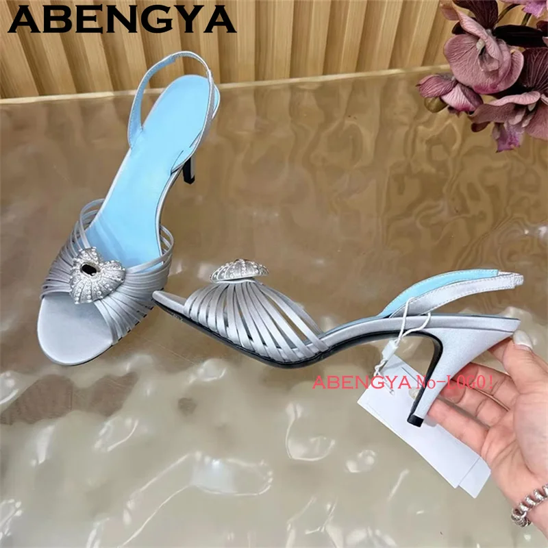 Narrow-band Round Toe Sexy Stiletto Sandals Woman Heart Shape Decoration High Heel Sandals Women 2026 Summer Trendy Dress Shoes view 2