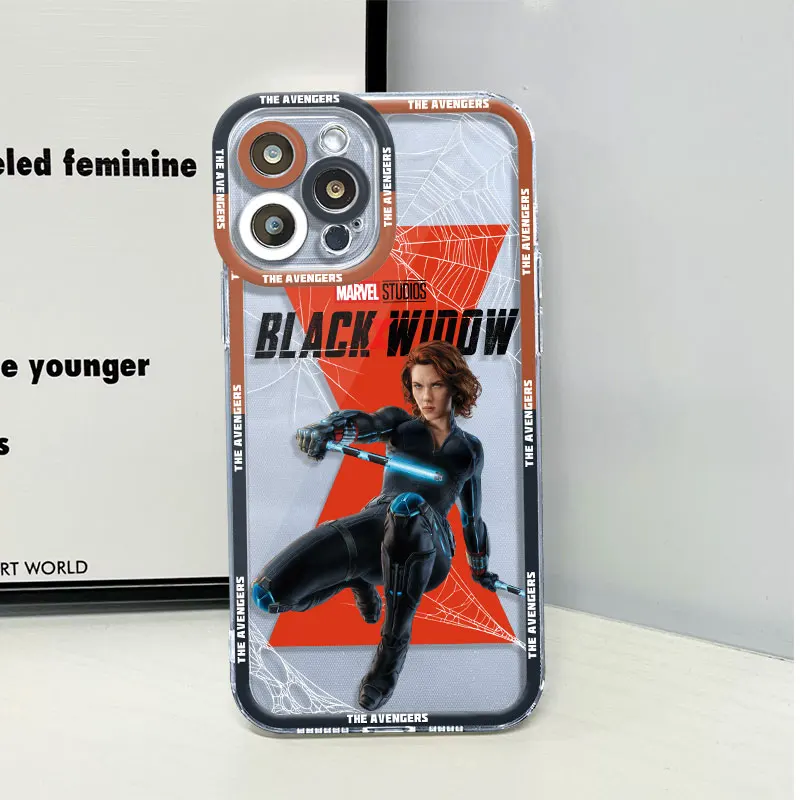 Marvel Black Widow Phone Case for Apple iPhone 11 Pro X 7 6s SE XS 14 15 Plus 8 XR 12 Mini 13 Pro Max Cover Transparent Soft TPU