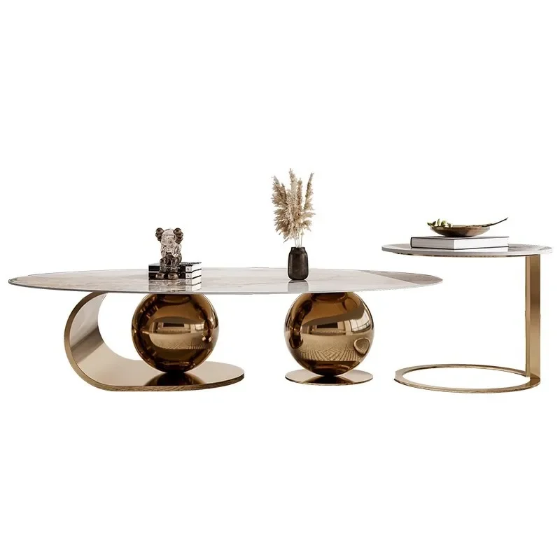 

ForItalian rock slab size coffee table combination oval light luxury