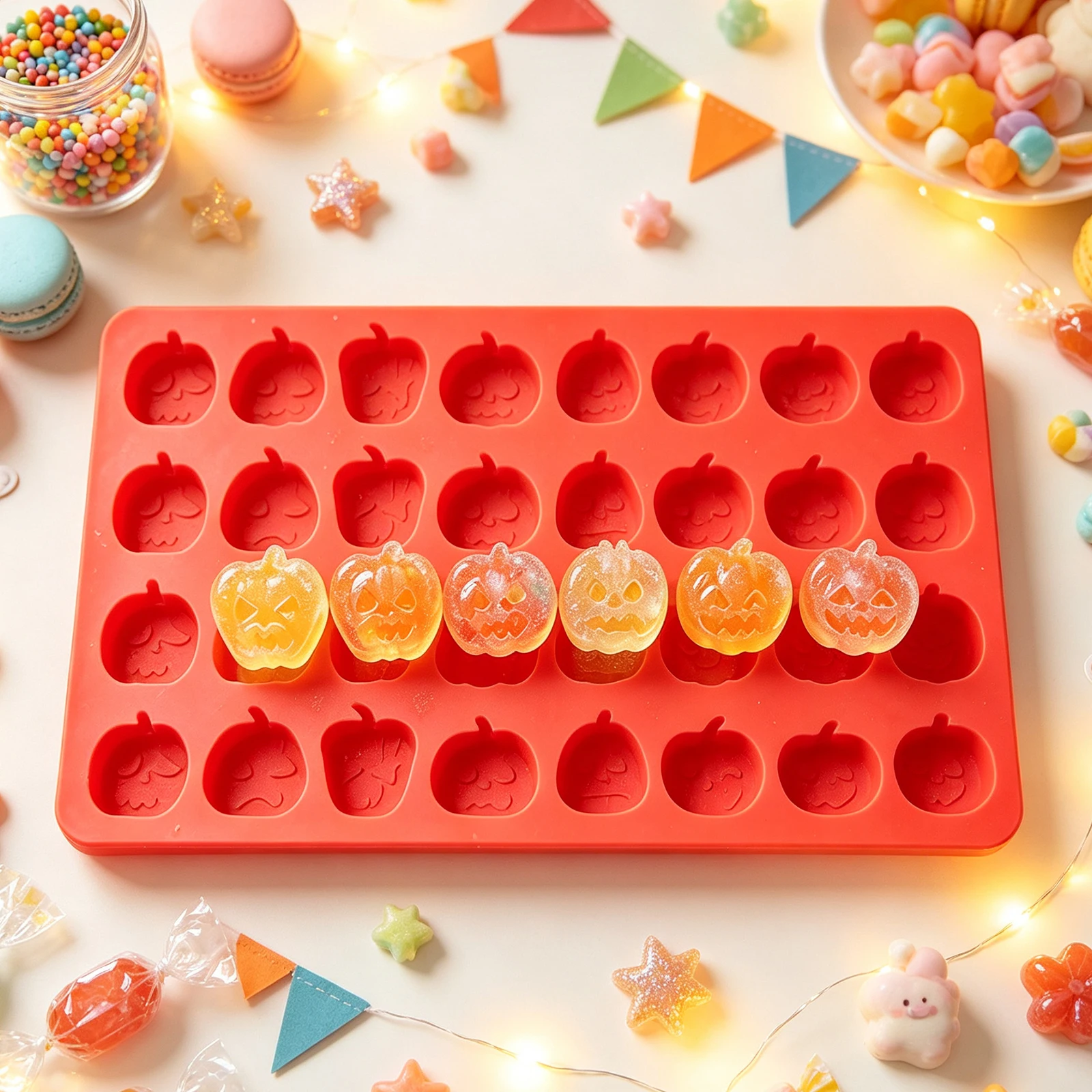 Halloween-Kürbiskopf-Eiswürfelform aus Silikon - DIY Kürbis-Schokoladen-Bonbon-Gips-Harz-Handwerk, Backwerkzeug