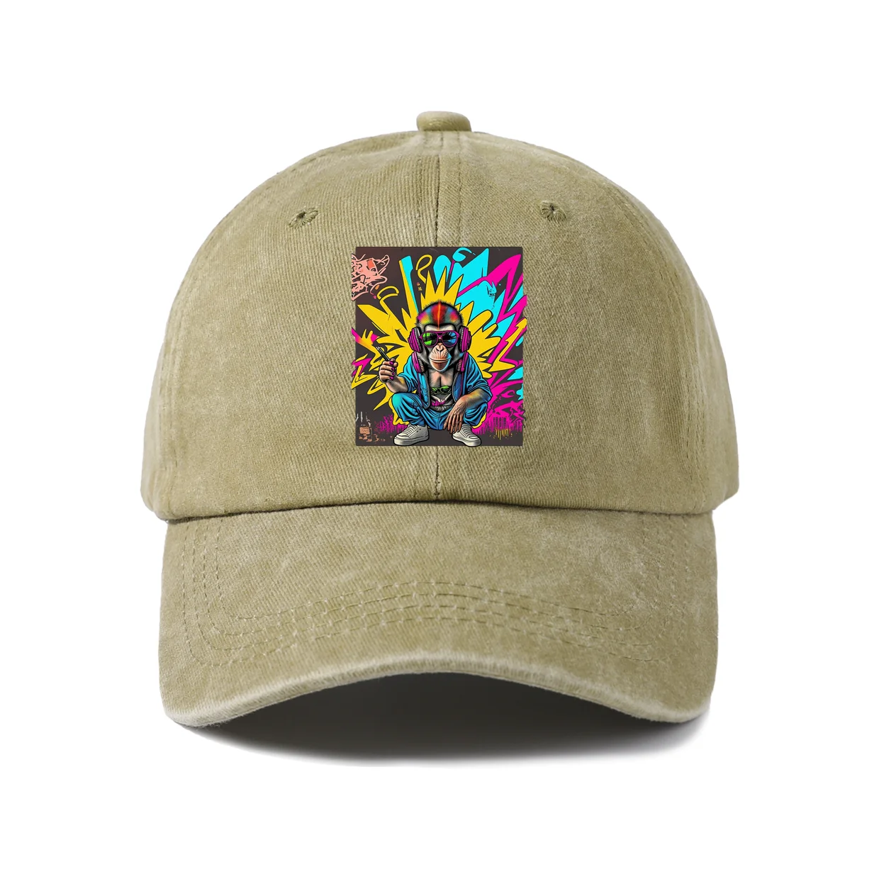 Whimsical Creature Illustration Graphic Baseball Cap, Vintage Washed Adjustable Unisex Dad Hat, Casual Gift