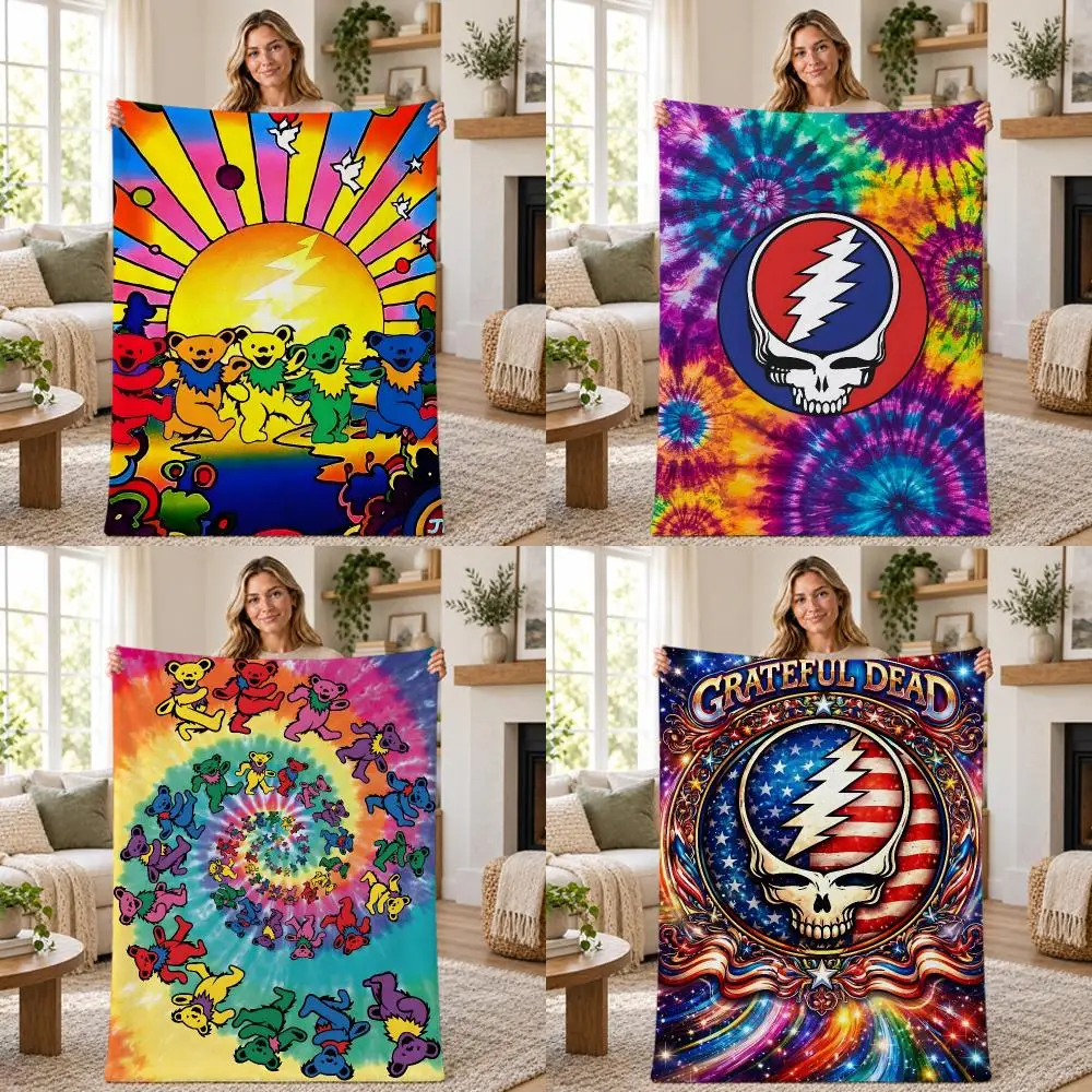Band Psychedelic Rock Grateful Dead Throw Soft Warm Flannel Throw Blanket for Sofa Bed Office Home Holiday Gift All Season