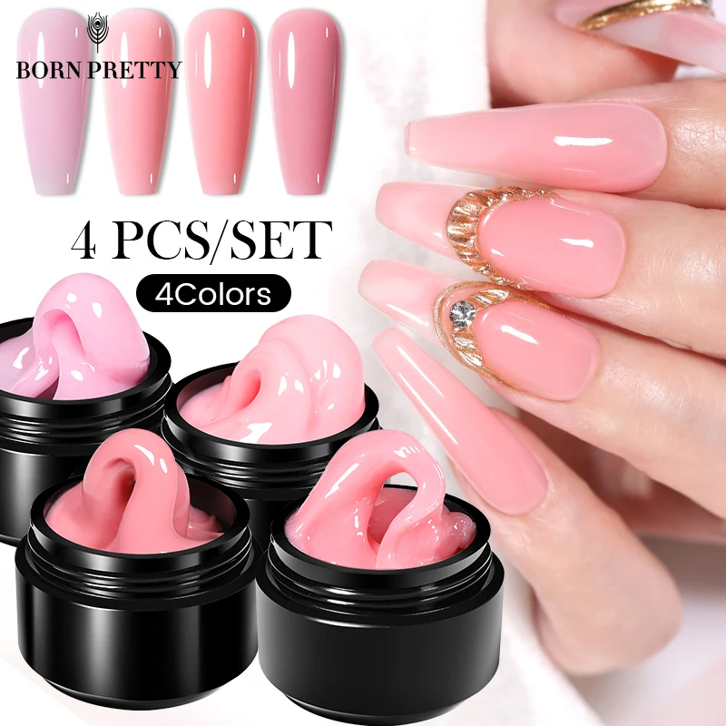 

BORN PRETTY 4Pcs 15ML Non Stick Hand Solid Extension Nail Gel Set Manicure Clear Pink Extension Gel Nail Extension Kit