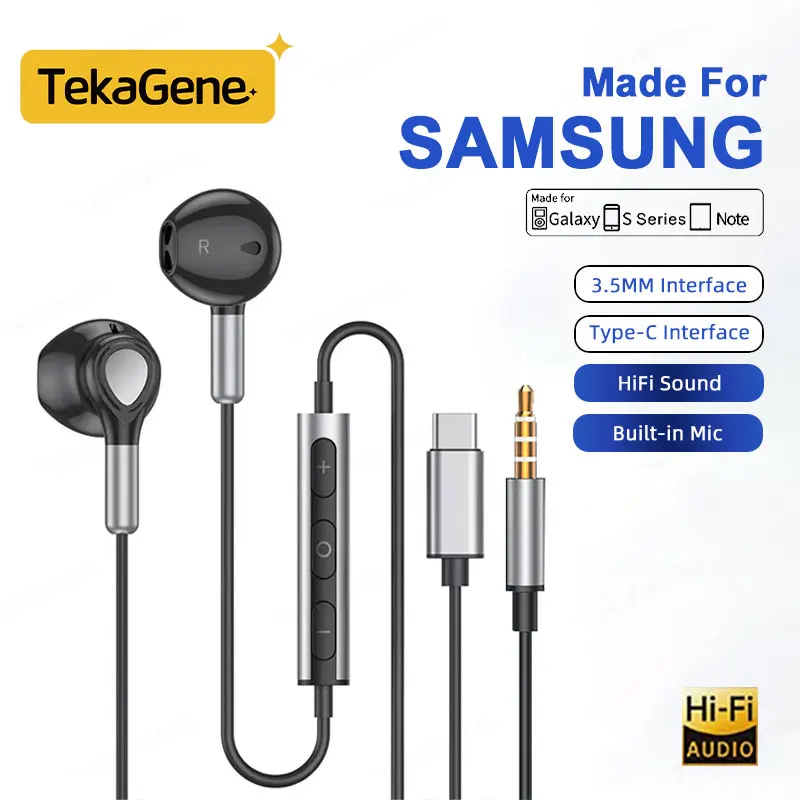 USB-C Cuffia cablata Auricolare HiFi con microfono Bass Auricolare stereo Smartphone Auricolari per Samsung Galaxy S24 S23 Per iPhone 15