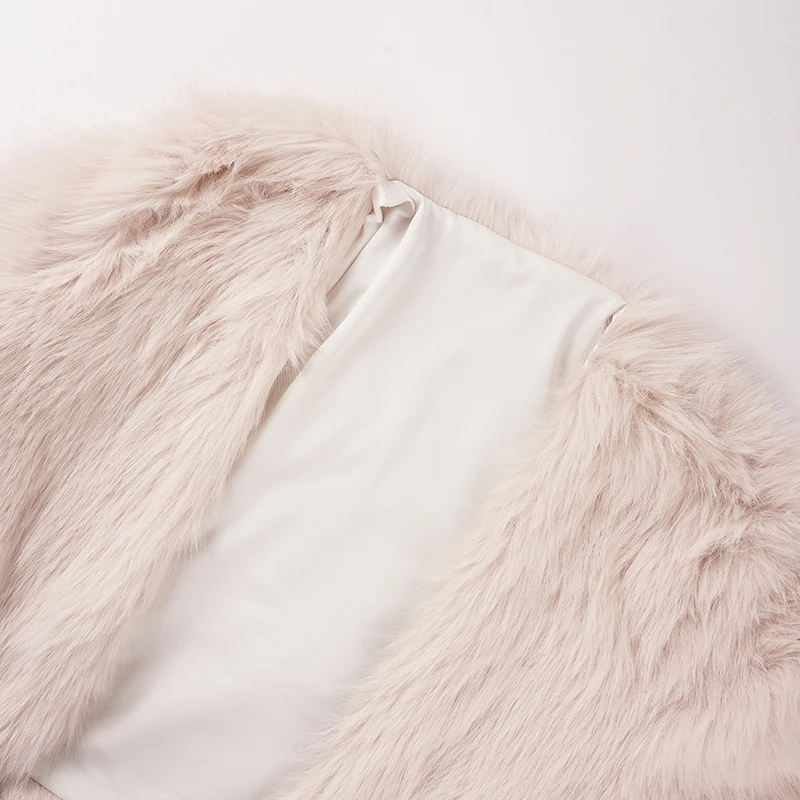 Chique dames nepbont crop korte dikke jassen warm harig vest met lange mouwen jassen winter elegante dame straat zwart uitloper