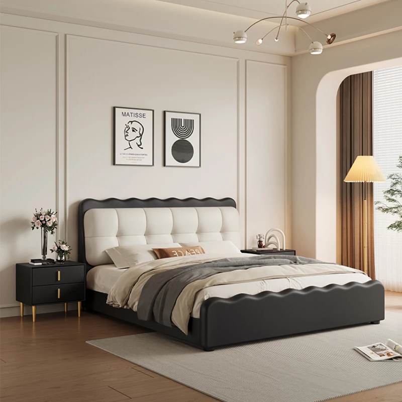 

Французская ретро-кровать черного цвета с мягким изголовьем, двуспальная, современная, минималистичная, элитная, атмосферная, комфортная, для 2 человек, мебель для дома.