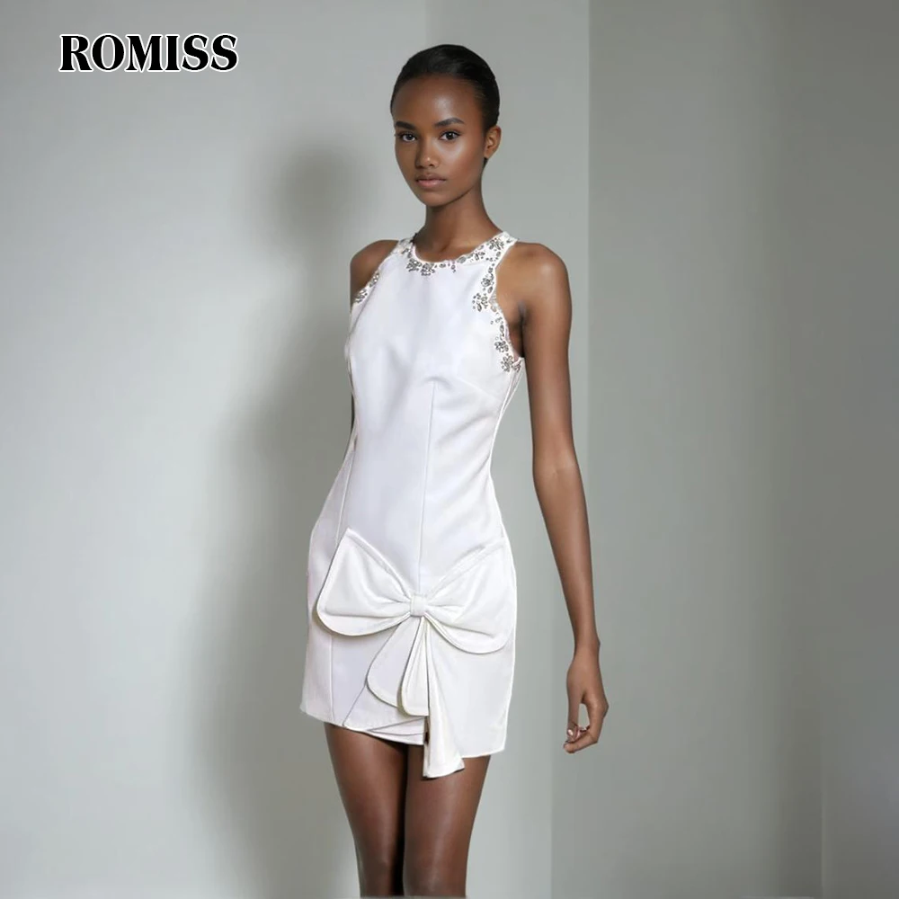 ROMISS Solid Minimalist Patchwork Bowknot Dress For Women Round Neck Sleeveless High Waist Spliced Diamonds Dress Female