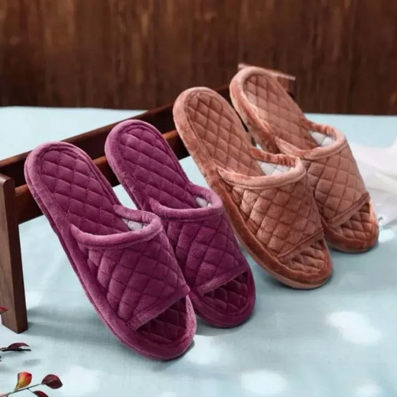 Couples Stay At Home in Autumn and Winter, Indoor Cloth Soled Plush Slippers Do Not Harm The Floor, Silent Machine Washable