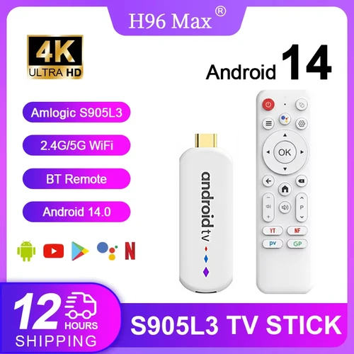 Imagen 1 del producto H96 MAX Amlogic S905L3 Androidtv 14,0 4Kx2k @ 30fps 2,4G/5G WiFi Dual BT4.0 + 100M Ethernet asistente de voz de Google Netflix tvbox