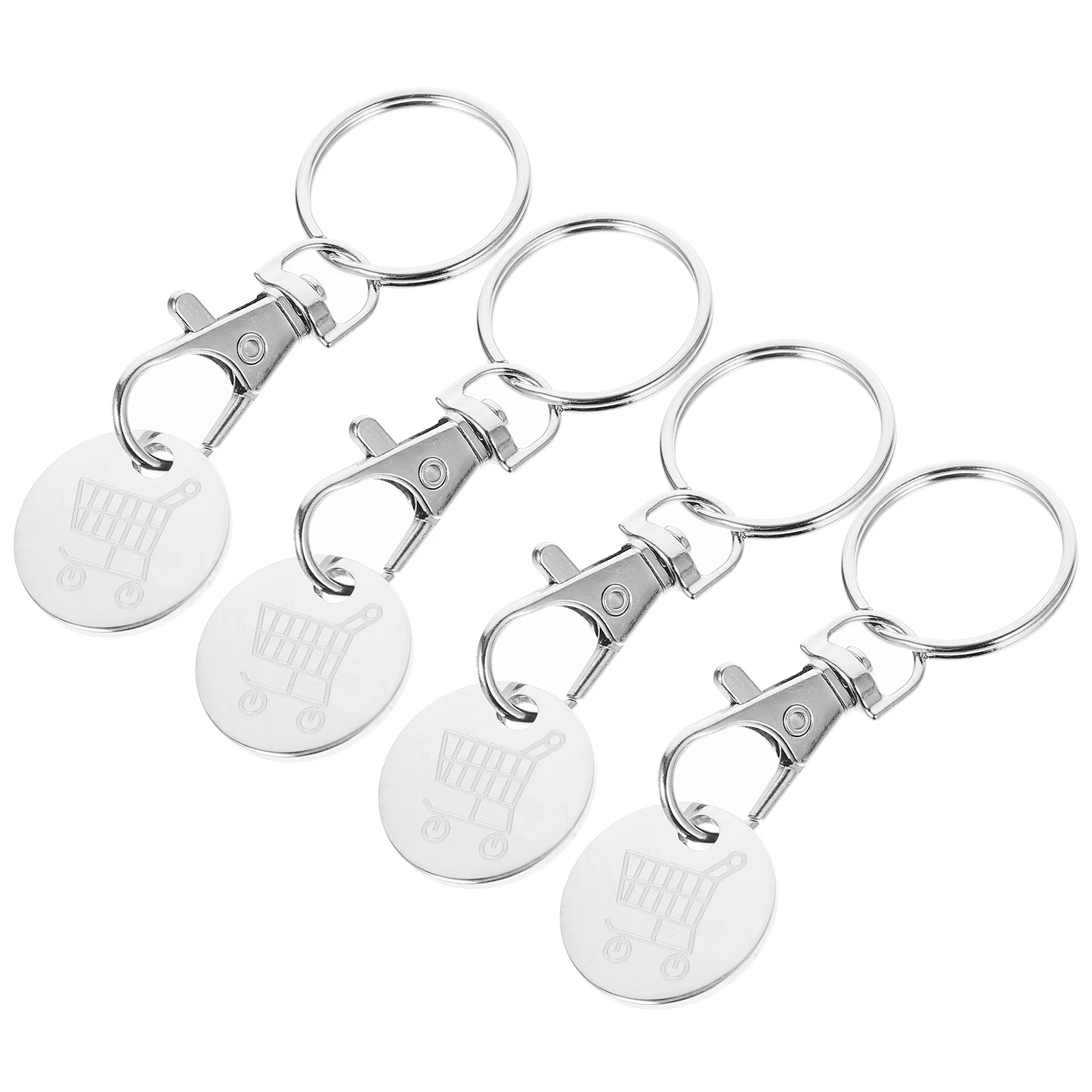 4 Pcs Token Holder Keychain Small Trolley Tokens Keyrings Pendant Silver Stainless Steel Shopping