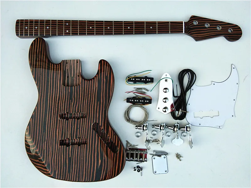 

Electric Bass Guitar with Natural Zebra Wood Body and Neck Fingerboard, Unfinished, 4 Strings, BJ-429
