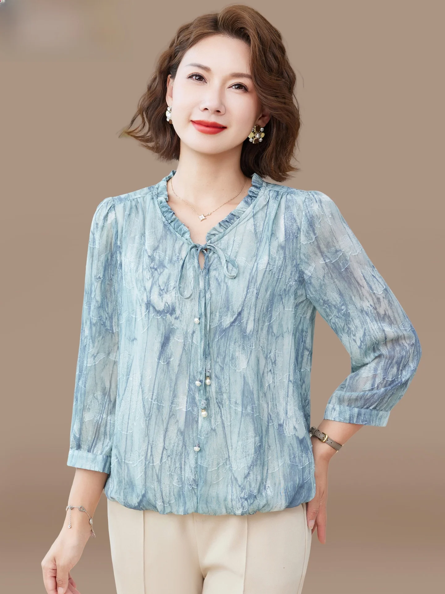 

Ele Autumn Outfit Set for Middle-Aged And ly Women Seven-Quarter Sve Top plus Size irt Comfortable Loose Fit